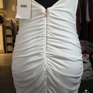 Nookie White Ruched Midi Bodycon Dress